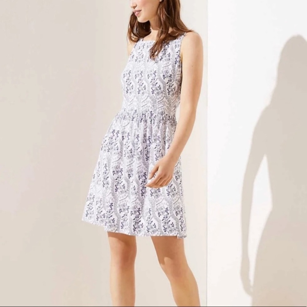 Loft Navy & White Dress with Cutout